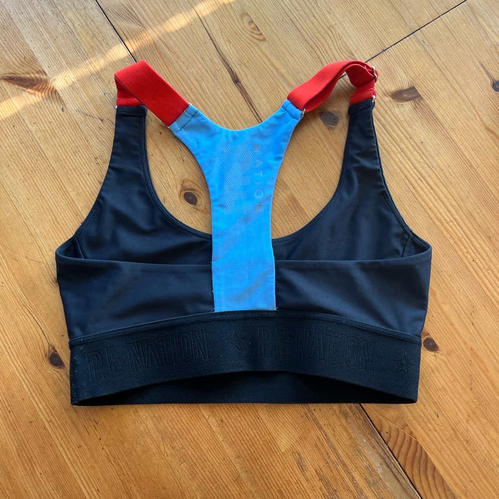 P.E. Nation Red Black Blue Adjustable Sports Bra